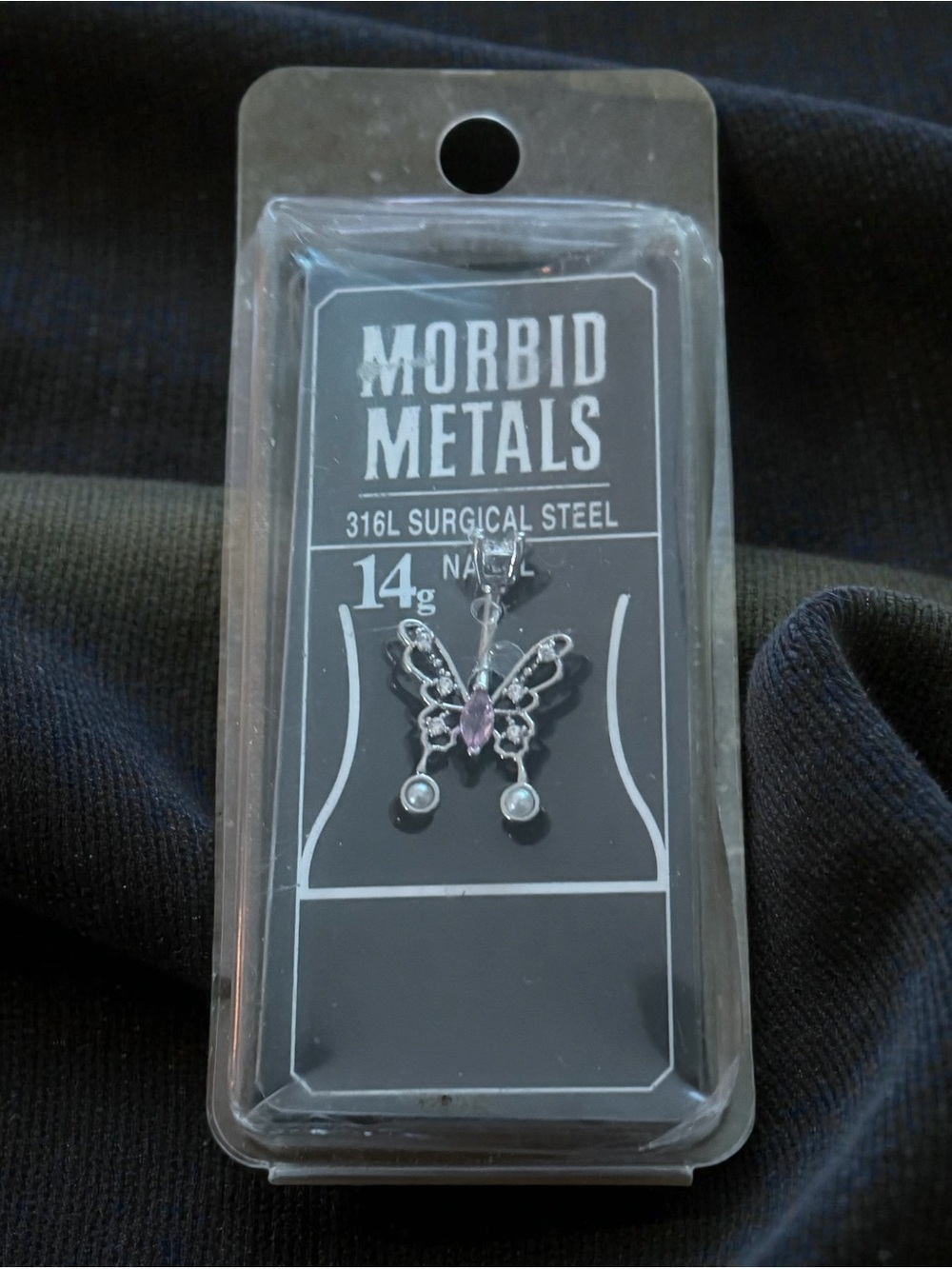 Morbid Metals 14g Surgical Steel rhinestone butterfly belly button ring